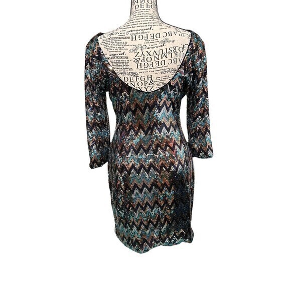 Love Reign Mini 3/4 Sleeves Rainbow Sequin L Stretch Mob Wife electric fairy Y2K - Picture 3 of 8